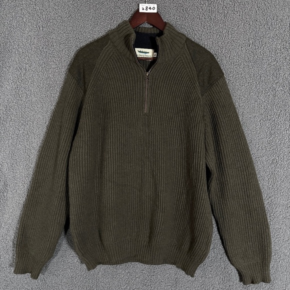 Aran Island Knitwear Pure Wool Knit Half Zip Sweater - Men's Size XL - Green